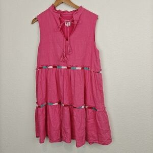 J.Marie Womens Pink Embroidered Sleeveless Boho Tiered Shift Mini Dress Size SM